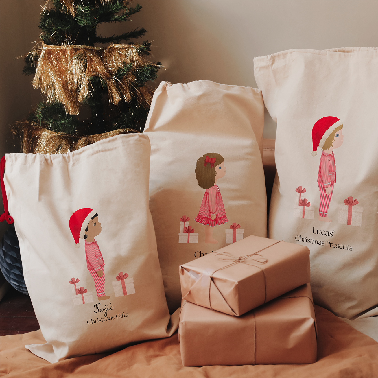 Personalized santa gift bags hot sale
