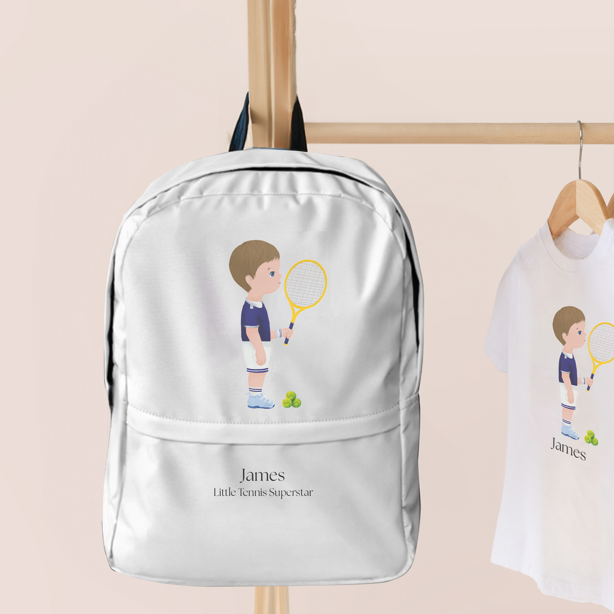 Personalized Tennis Racket and Ball Embroidered Backpack 