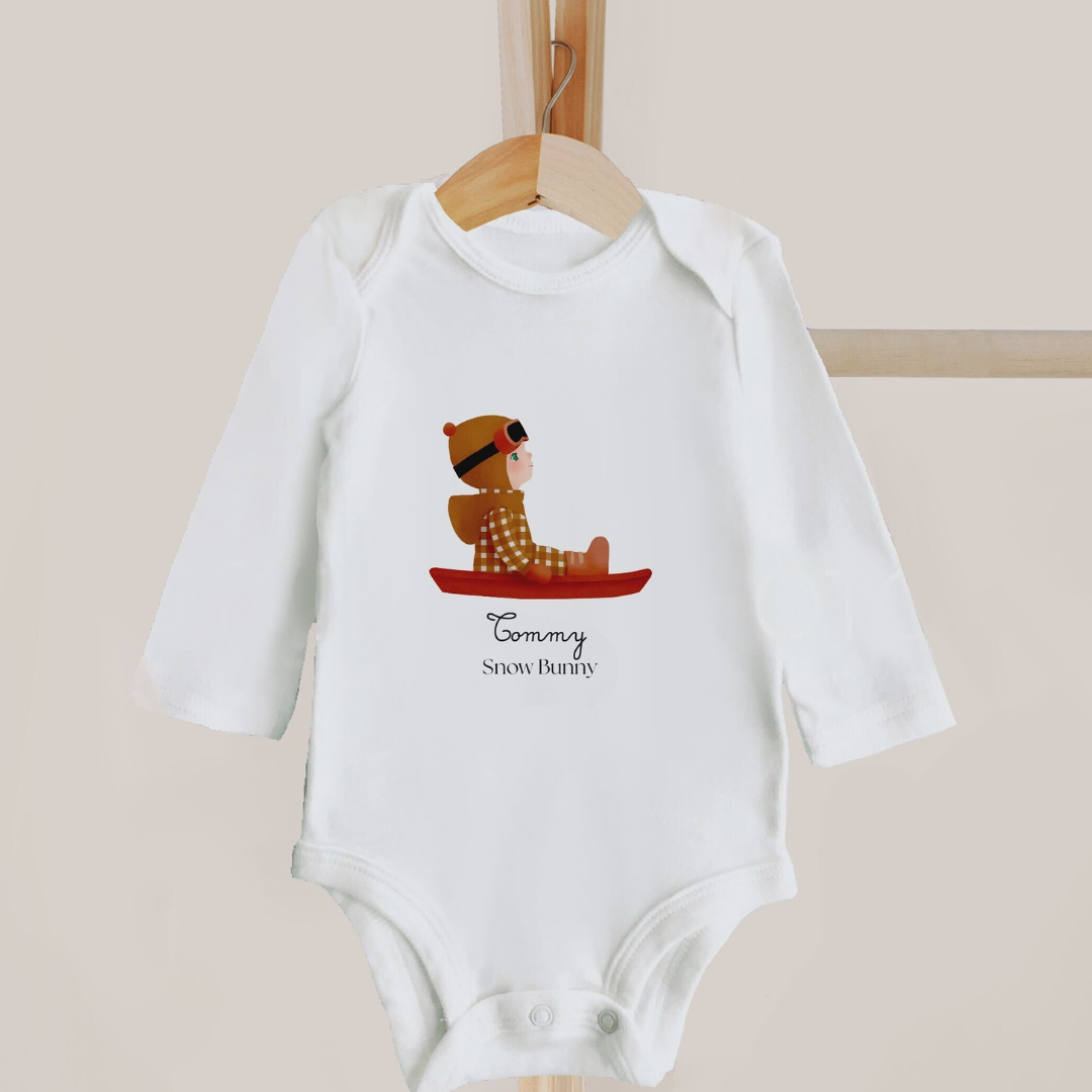 Snow Bunny Bodysuits With Child's Custom Illustration | Baby's First Snow