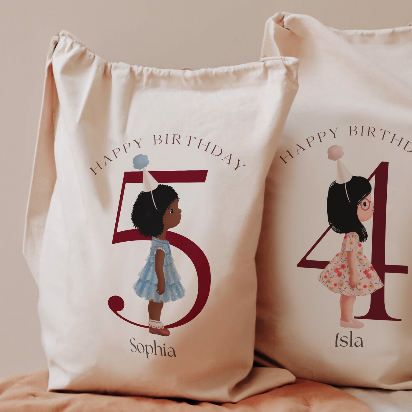 Personalized Child's Birthday Sack | Custom Illustration Birthday Gift Bag