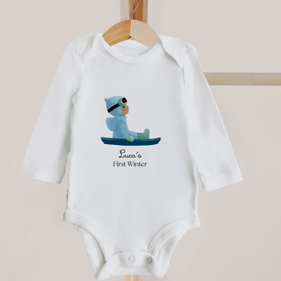 Snow Bunny Bodysuits With Child's Custom Illustration | Baby's First Snow