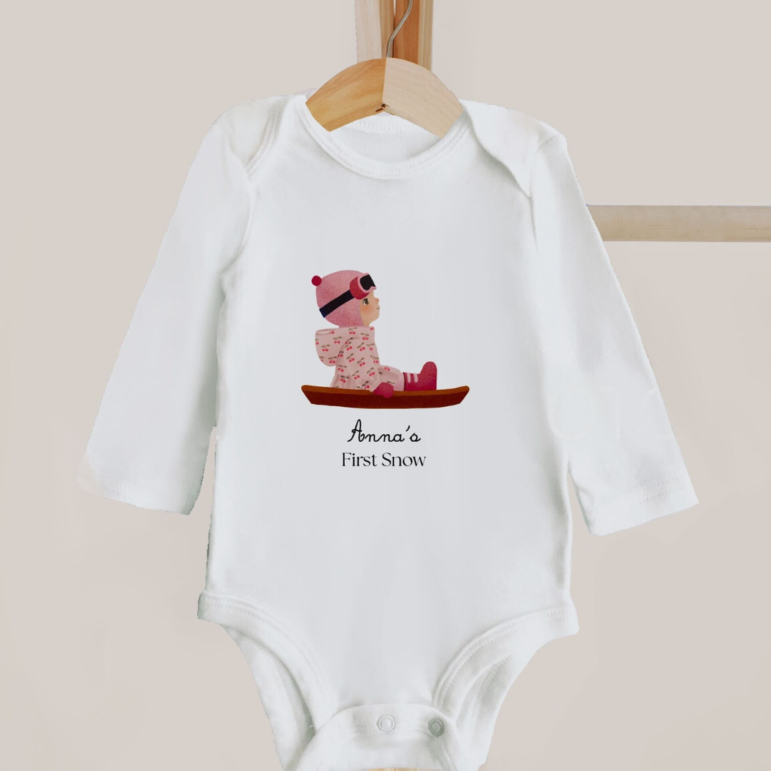 Snow Bunny Bodysuits With Child's Custom Illustration | Baby's First Snow