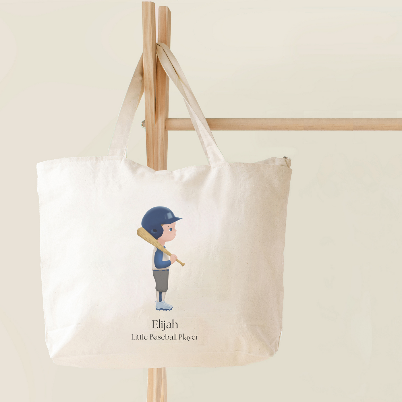 Little Baseball Player Personalized Zippered Tote