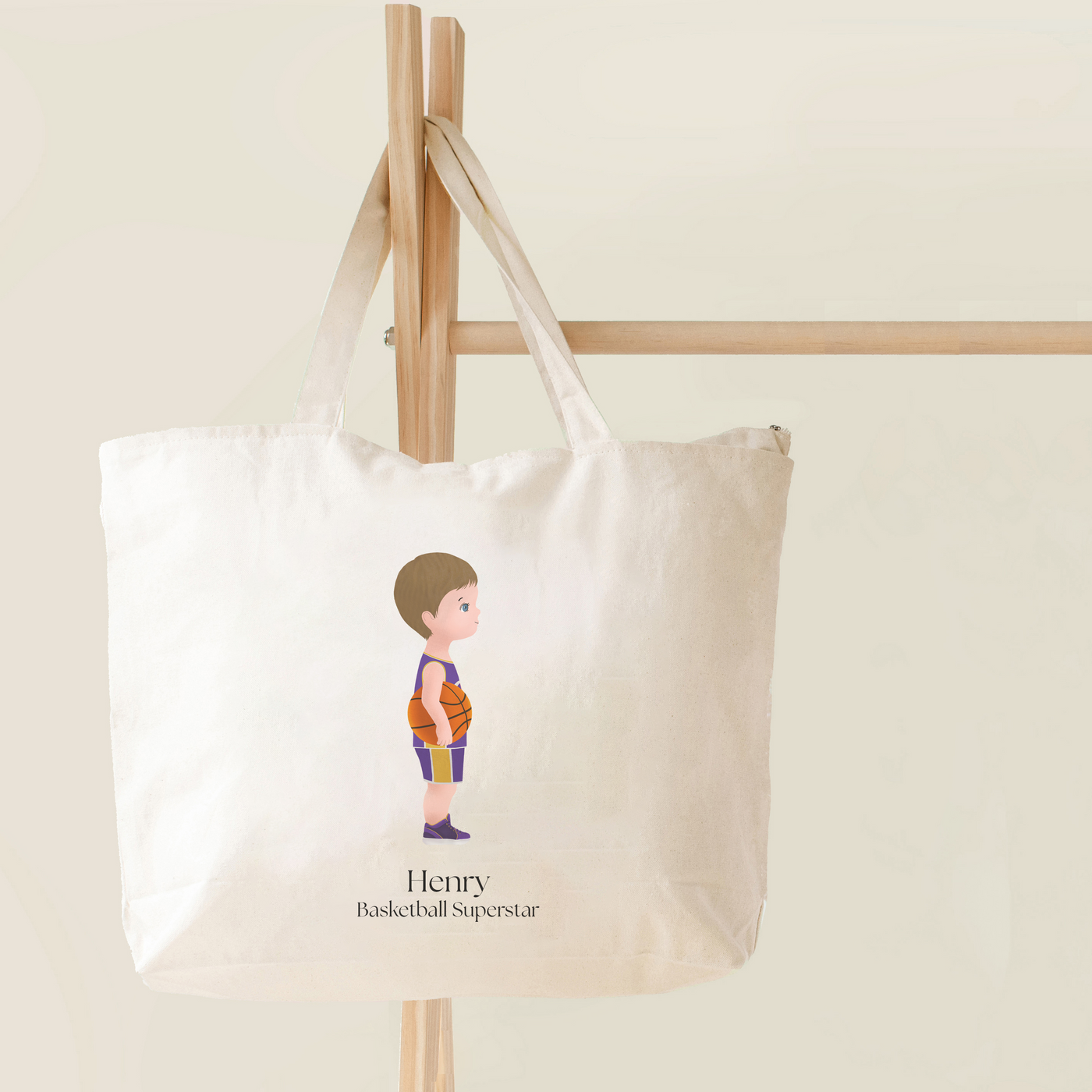 Little Basketball Player Personalized Zippered Tote
