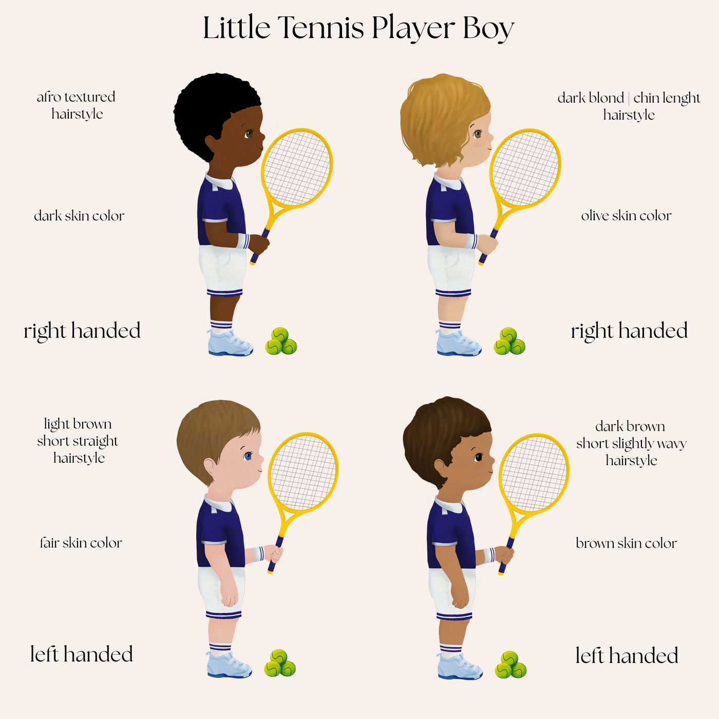 Little Tennis Player Boy Zippered Tote