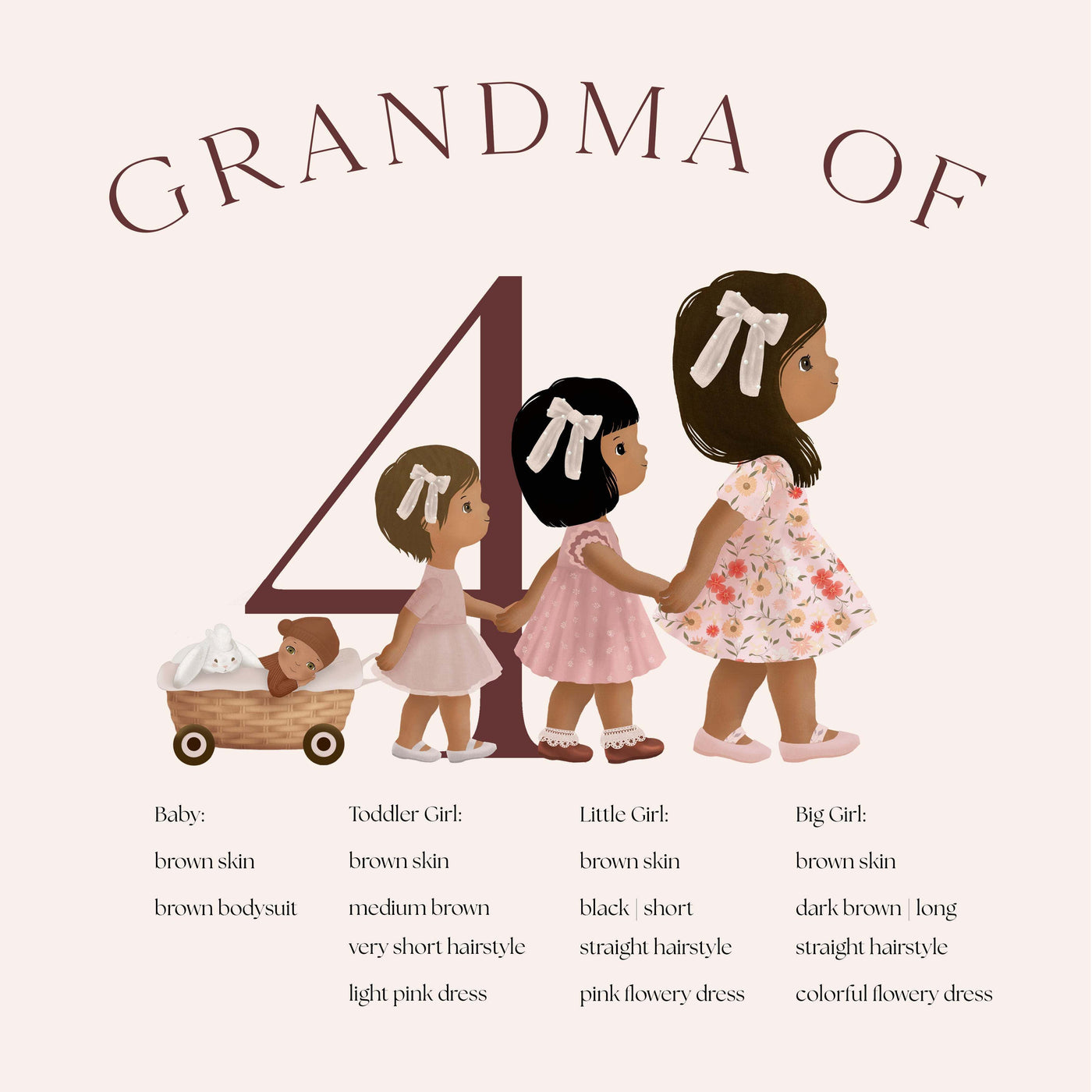 Personalized Short Sleeved T-Shirt for Grandma With Custom Illustration of her Grandchildren