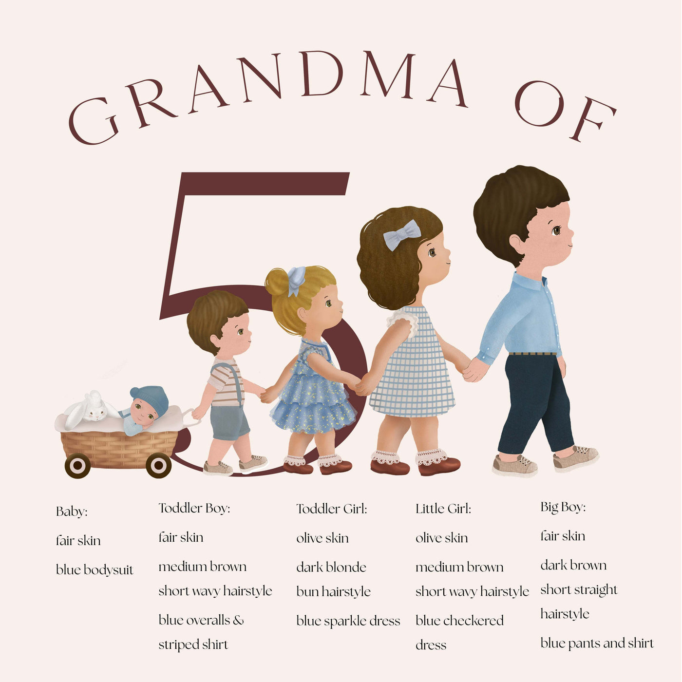 Personalized Short Sleeved T-Shirt for Grandma With Custom Illustration of her Grandchildren