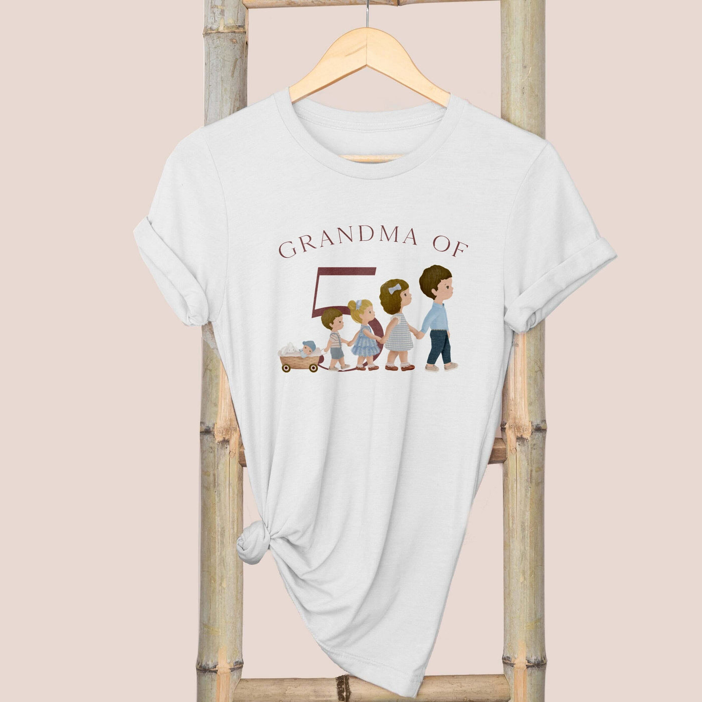 Personalized Short Sleeved T-Shirt for Grandma With Custom Illustration of her Grandchildren