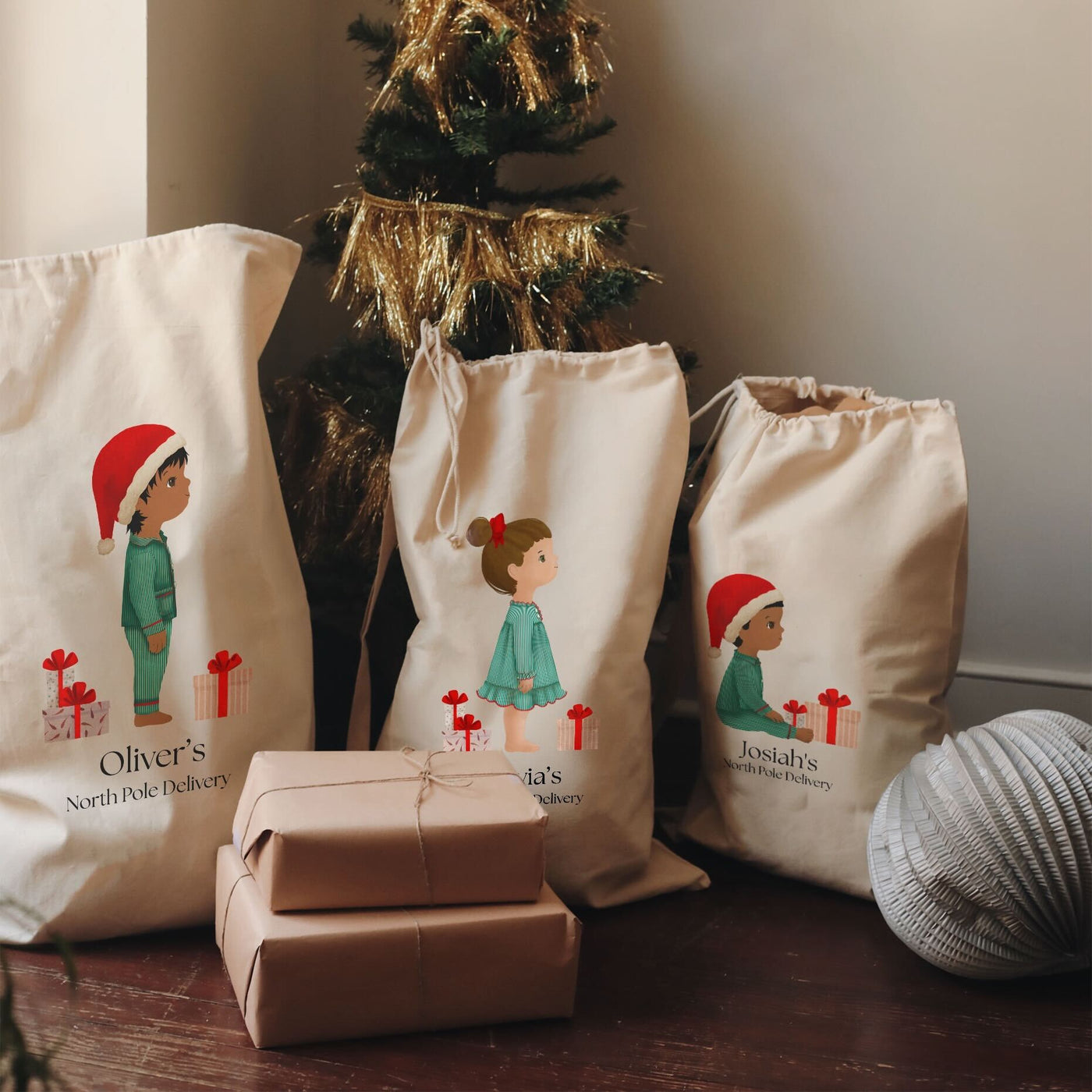 Santa Sacks With A Custom Illustration Of A Child | LARGE Size