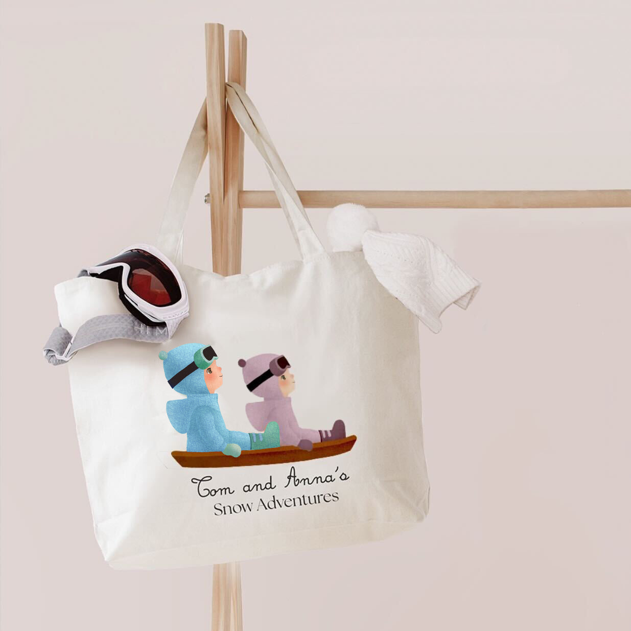 Snow Bunny Tote With A Custom Illustration Of Your Child