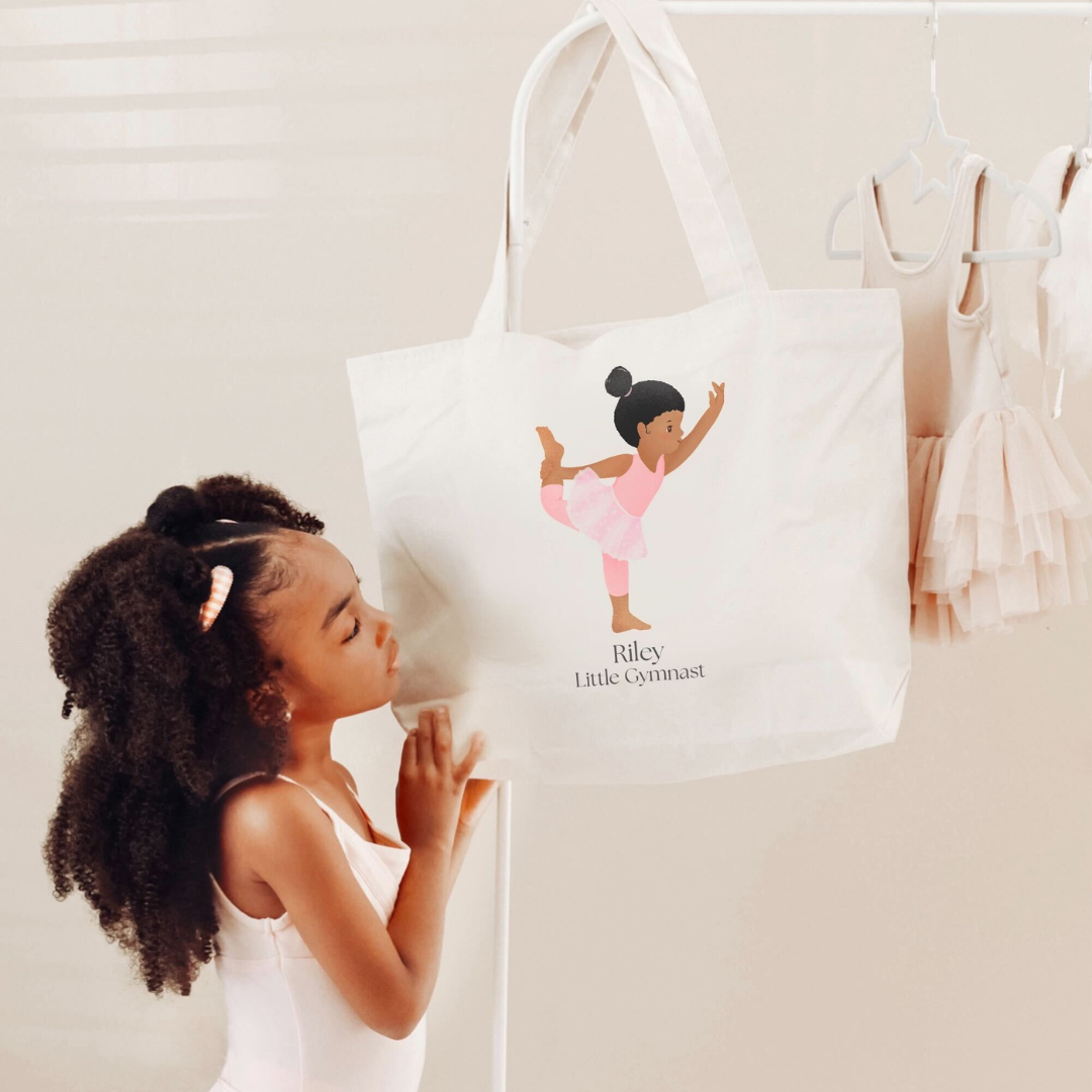 Personalized Little Gymnast Zippered Tote Bag