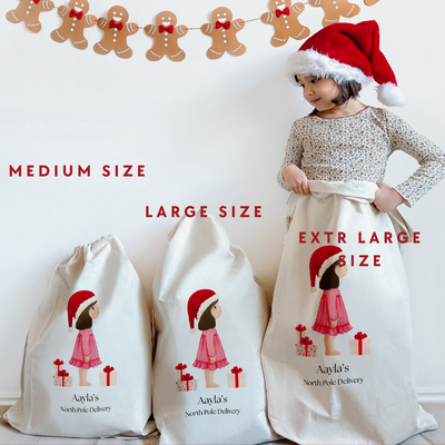 Santa Sacks With A Custom Illustration Of A Child | LARGE Size