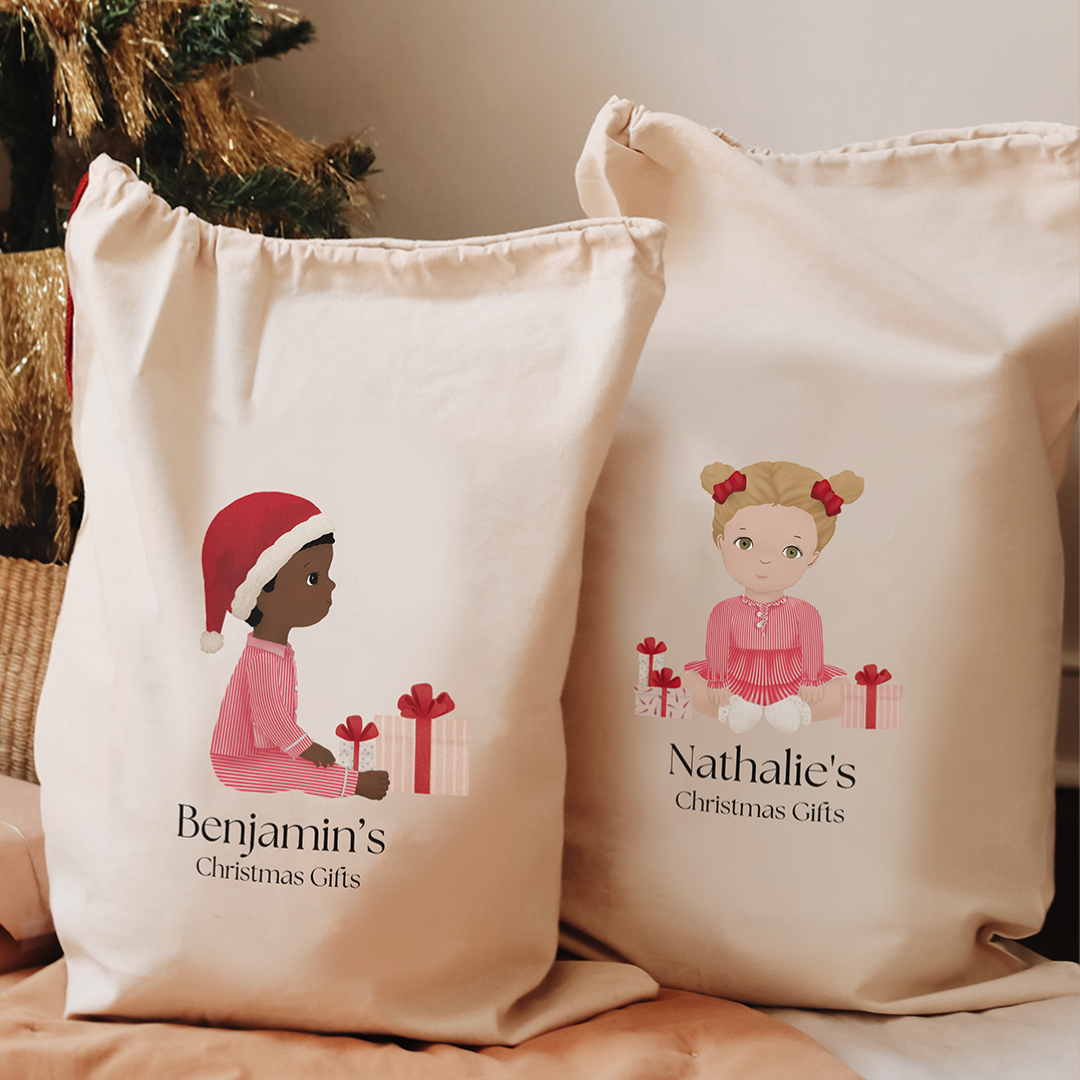 Personalized Santa Sacks With a Custom Illustration of a Child | MEDIUM Size