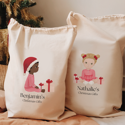 Personalized Santa Sacks With a Custom Illustration of a Child | MEDIUM Size