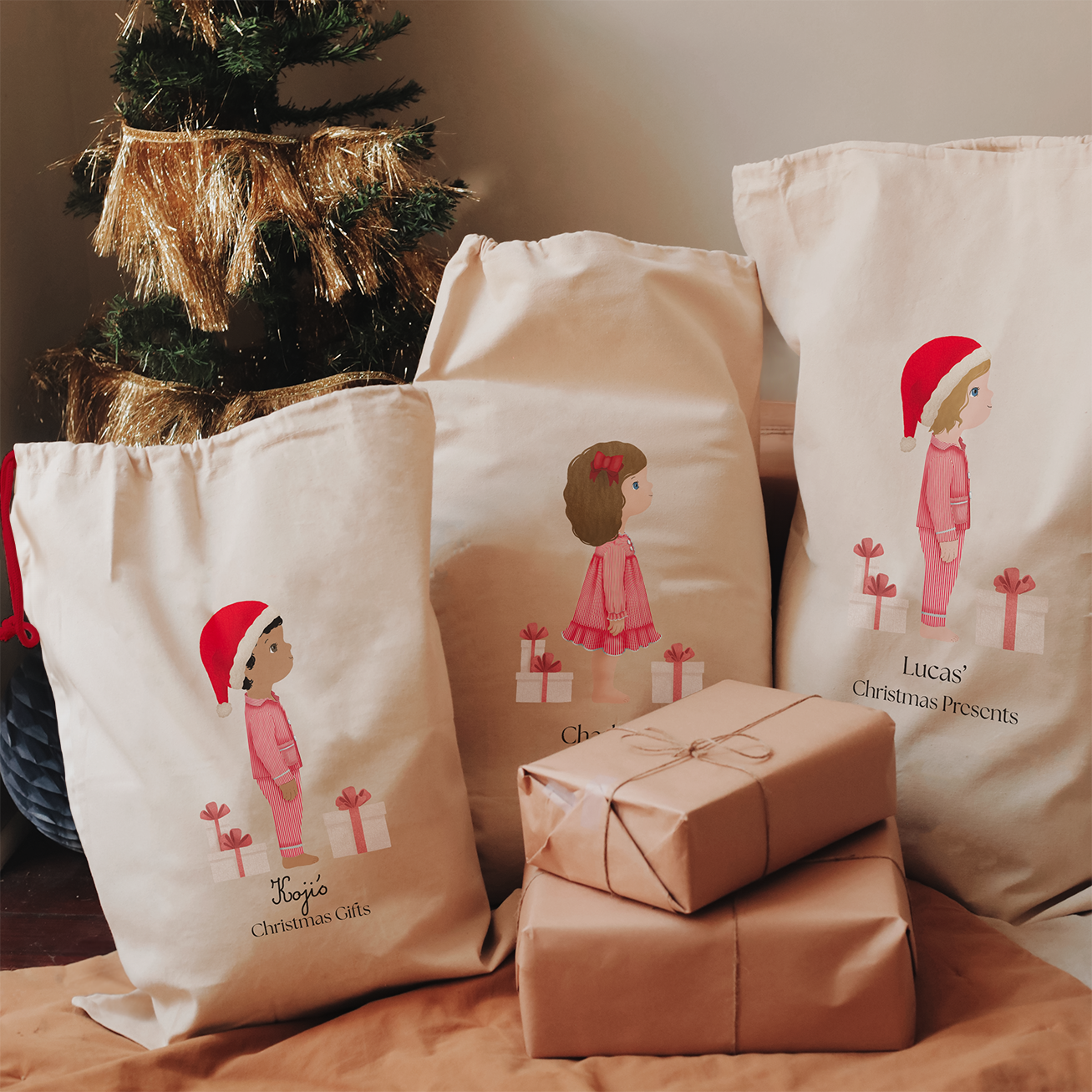 Limited Edition Santa Sacks with a Custom Illustration of Your Child