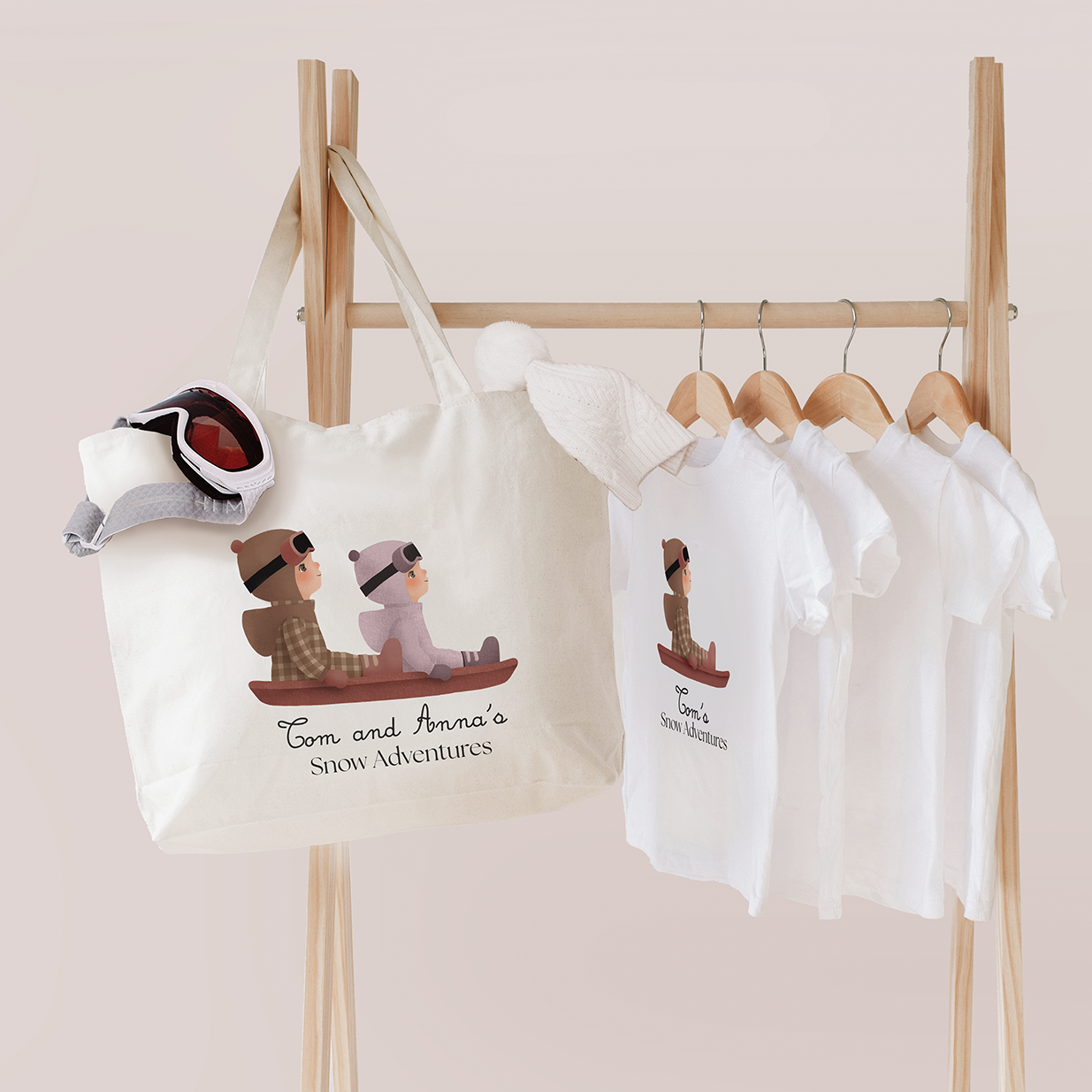 Ski Zippered Tote Bags with a Custom Illustration of Your Child