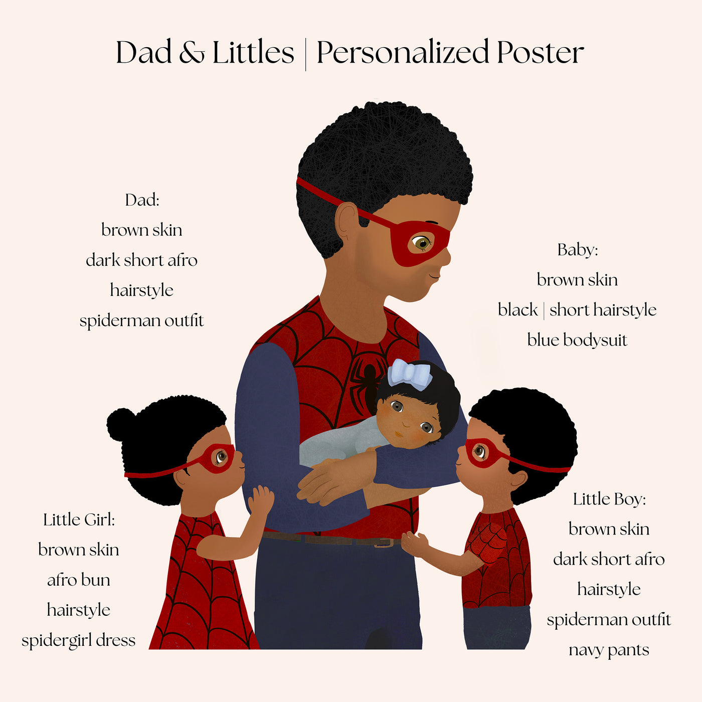 Father's Day Poster | Personalized Superhero Poster for Dad With His Children (Frame included)