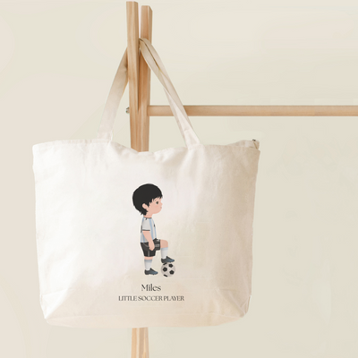 Little Soccer Player Boy Personalized Zippered Tote
