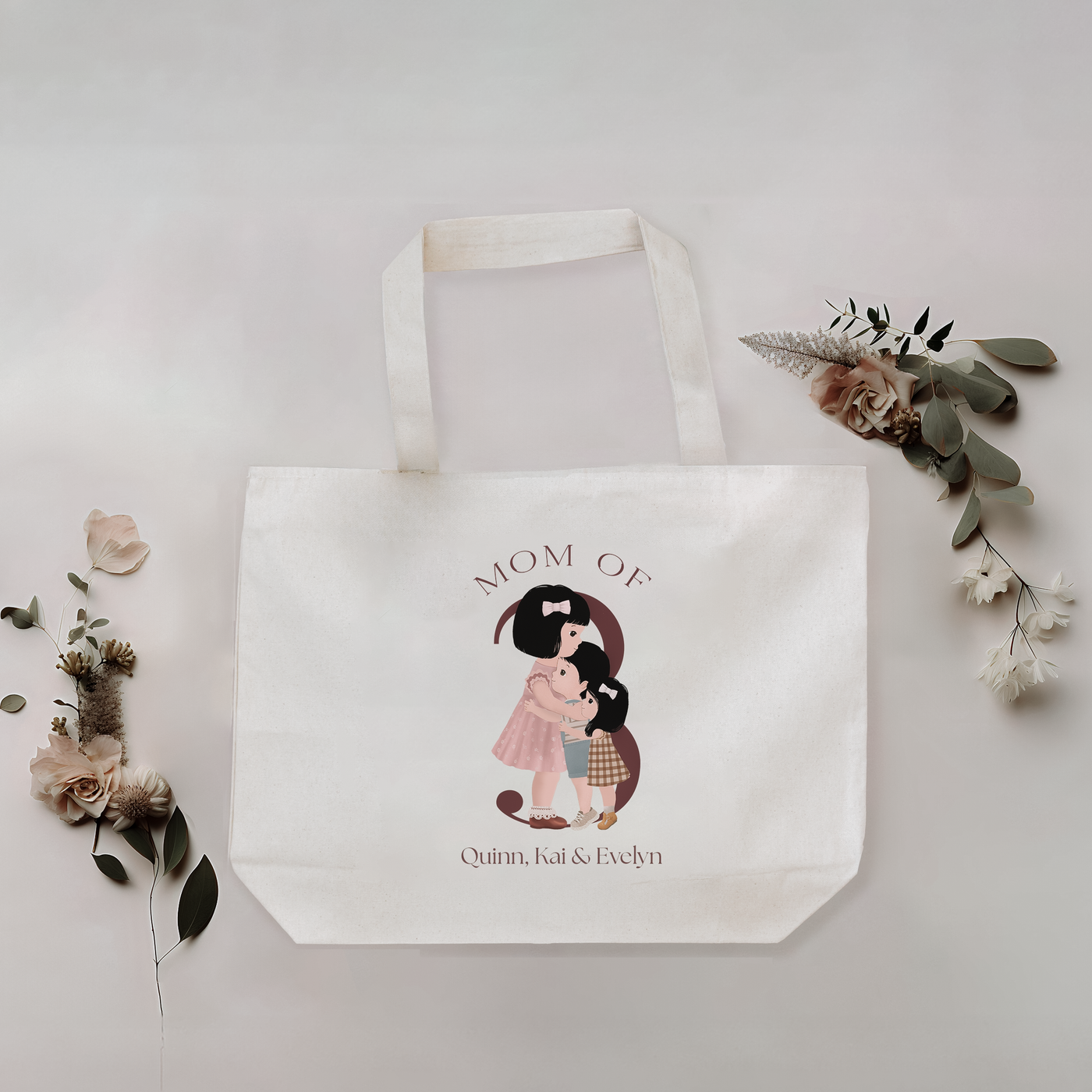 Personalized Mother's Day Zippered Tote with a Custom Illustration of Your Children