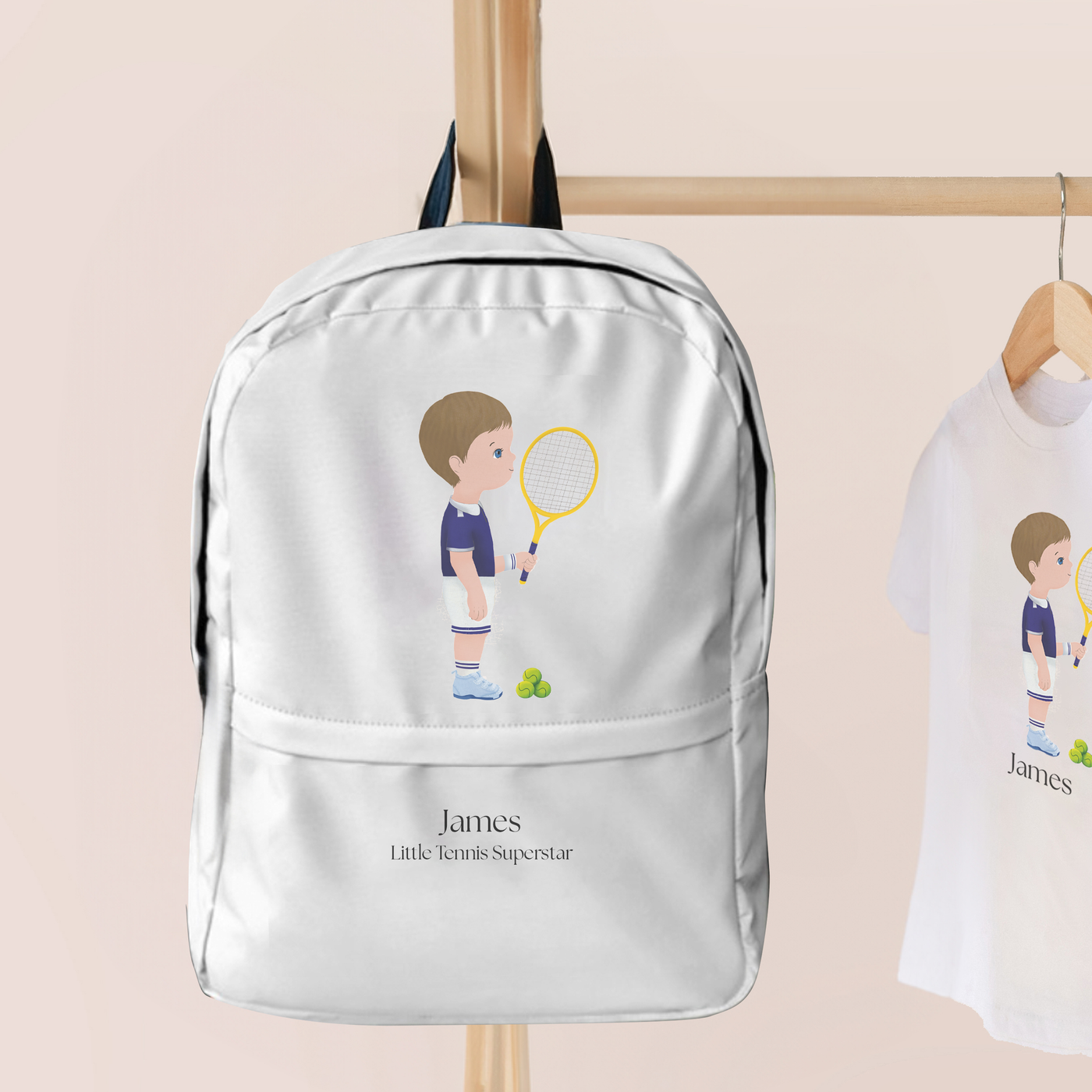 Little Tennis Player Boy Personalized Backpack