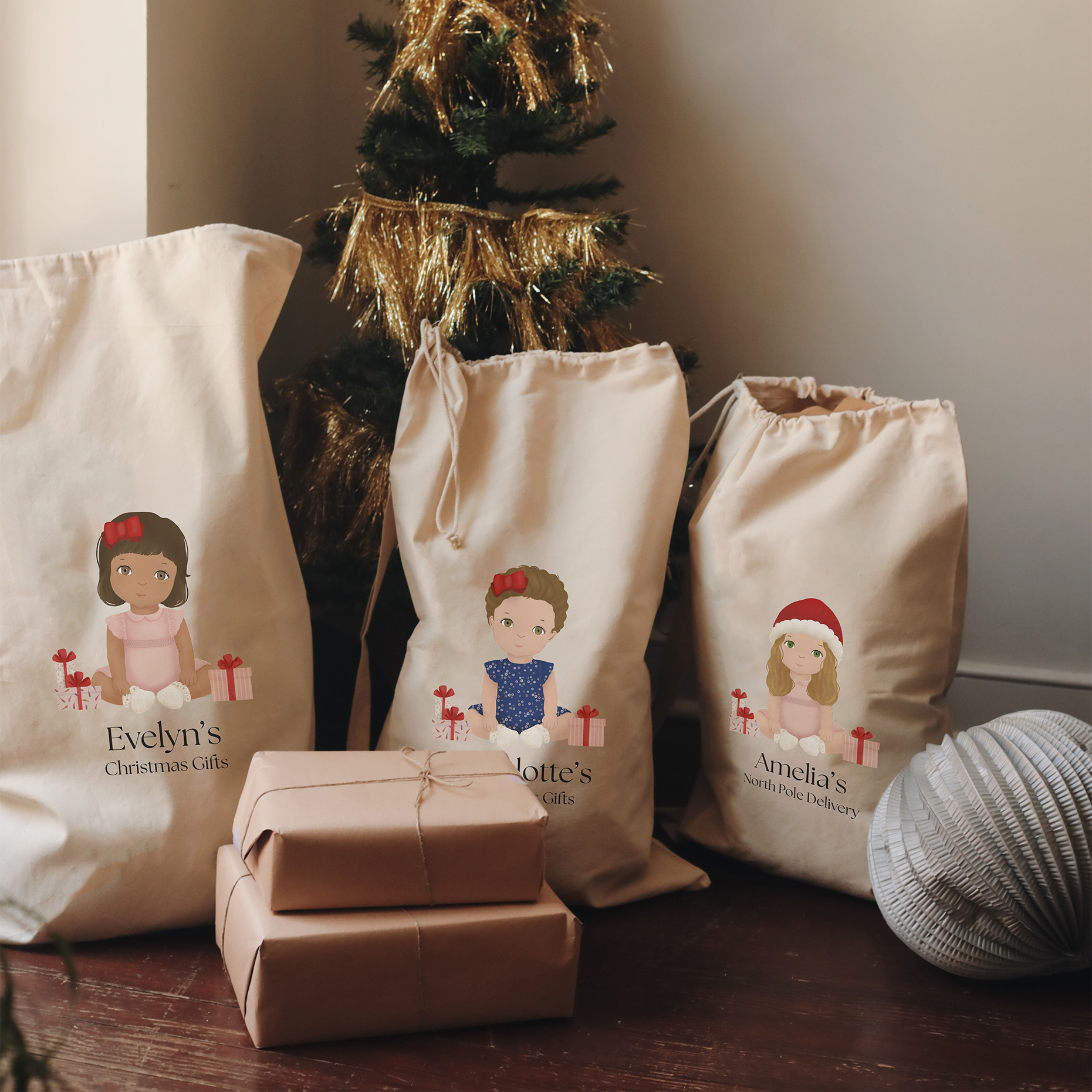 Large Personalized Santa Sacks With a Custom Illustration of Your Child