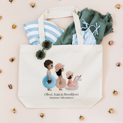 Summer Zippered Tote Bag with a Custom Illustration of your Child