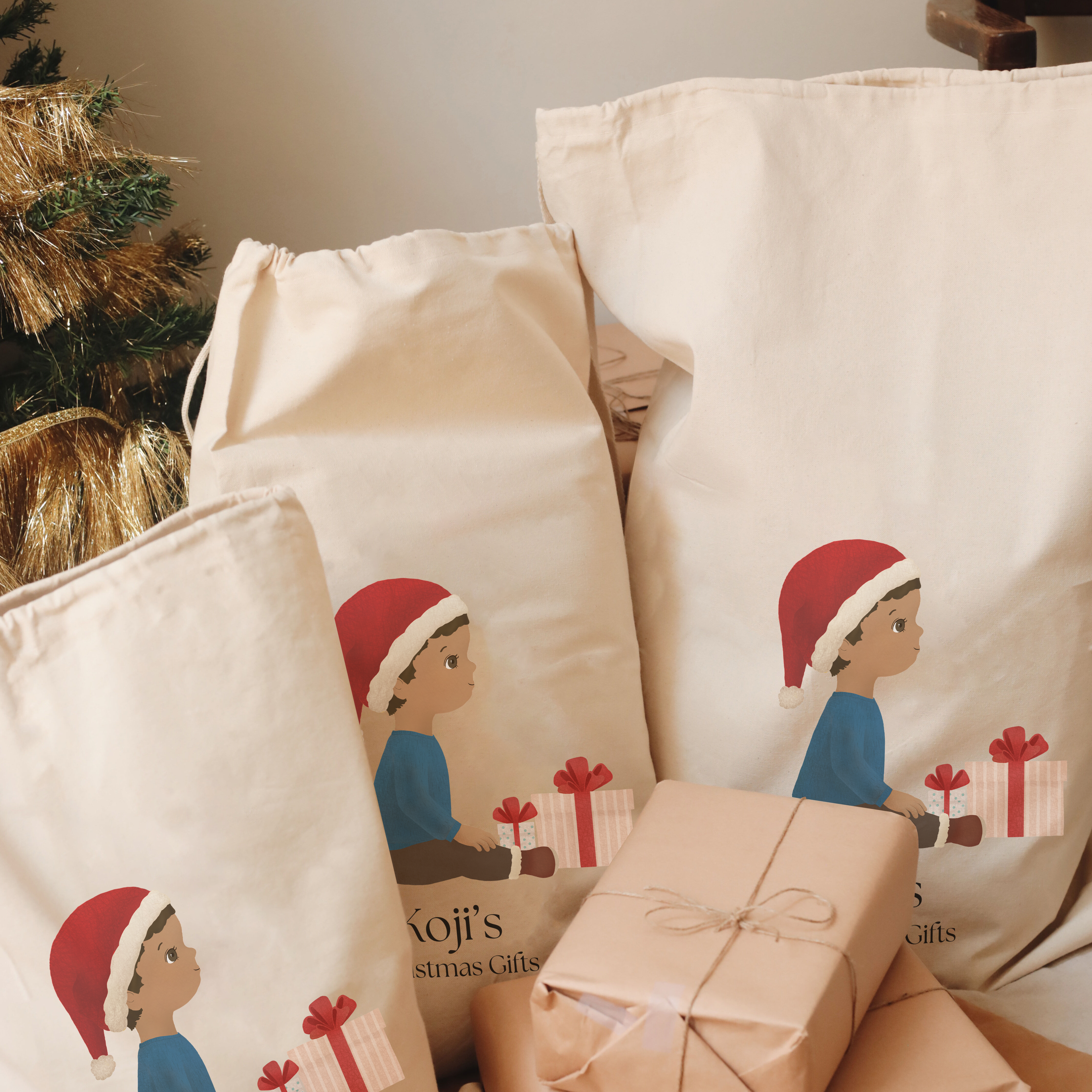 Personalized Santa Sacks With A Custom Illustration Of A Child | EXTRA LARGE Size