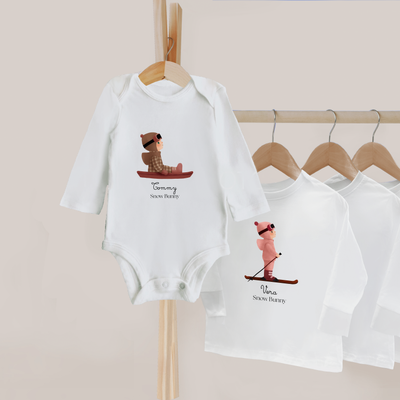 Personalized Snow Bunny Bodysuits with a Custom Illustration of Your Child