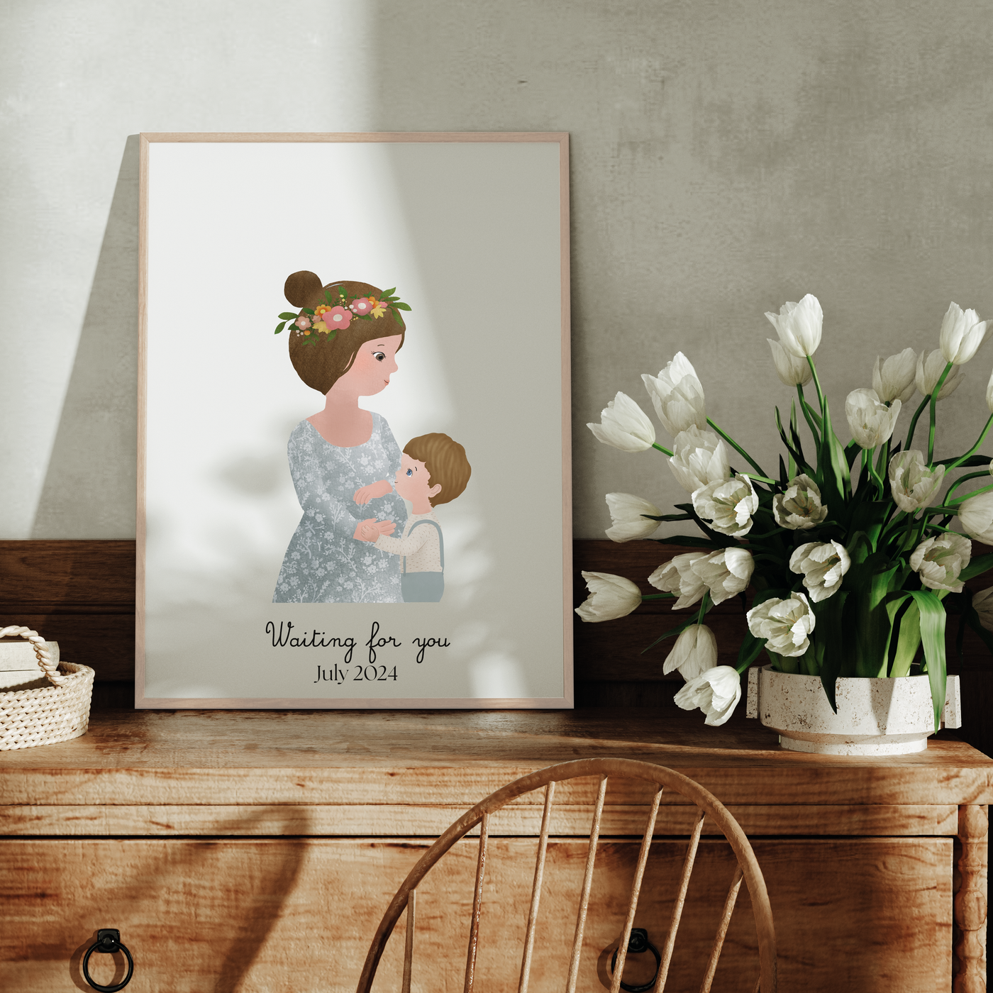 Expecting Mama + Littles Poster | Personalized Mother's Day Portrait (Frame Included)