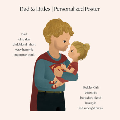 Father's Day Poster | Personalized Superhero Poster for Dad With His Children (Frame included)